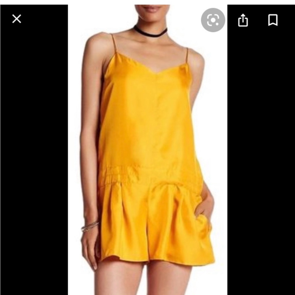rag & bone gold silk romper Spaghetti Straps Pockets Boho Size 4 EUC
